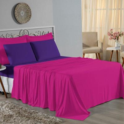 Jogo De Cama King Nobre 4 Peças Lençol Com Elástico De 30cm De Altura Malha 100% Algodão - Pink / Roxo