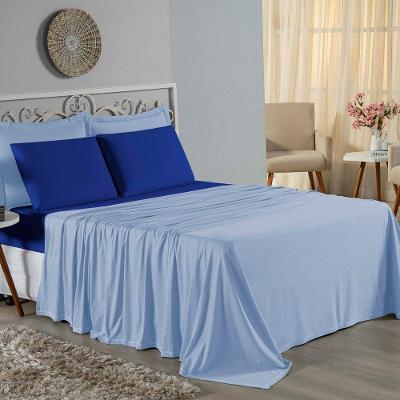 Jogo De Cama Queen Nobre 4 Peças Lençol Com Elástico De 30cm De Altura Malha 100% Algodão - Azul-bebê / Royal