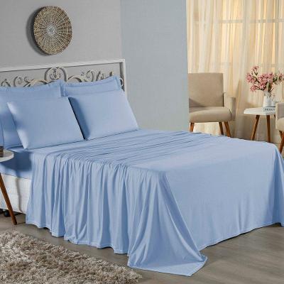 Jogo De Cama Queen Nobre 4 Peças Lençol Com Elástico De 30cm De Altura Malha 100% Algodão - Azul-bebê