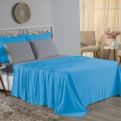 Jogo De Cama Queen Nobre 4 Peças Lençol Com Elástico De 30cm De Altura Malha 100% Algodão - Turquesa / Cinza