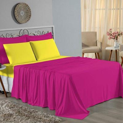 Jogo De Cama Solteiro Nobre 3 Peças Lençol Com Elástico De 30cm De Altura Malha 100% Algodão - Pink / Amarelo