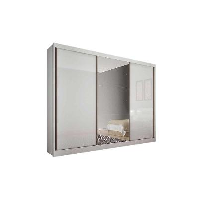 Guarda Roupa Casal Natus Plus 3 Portas de Correr 8 Gavetas Branco MDF com Espelho