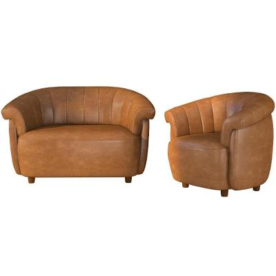 Kit Namoradeira 2 Lugares E Poltrona Decorativa Orgânica Perseu M03 Couríssimo Whisky - Lyam Decor