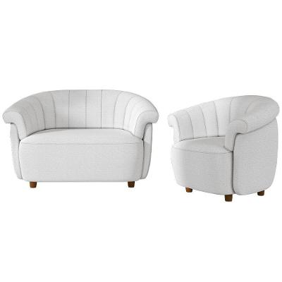 Kit Namoradeira 2 Lugares E Poltrona Decorativa Orgânica Perseu M03 Bouclê Cru - Lyam Decor