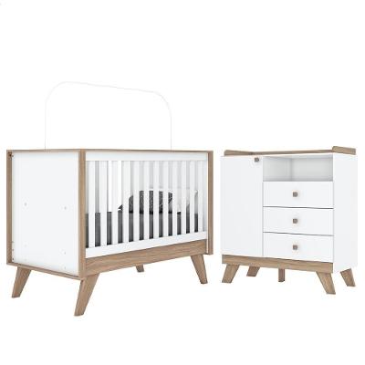 Jogo De Quarto Infantil Confete Com Cômoda E Berço Branco-jequitibá - Móveis Henn Branco-jequitibá