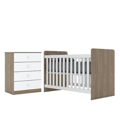 Jogo De Quarto Infantil Labirinto Com Cômoda E Berço Rústico-branco - Móveis Henn Rústico-branco