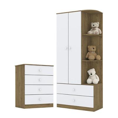 Jogo De Quarto Infantil Labirinto Com Guarda Roupa E Cômoda Rústico-branco - Móveis Henn Rústico-branco