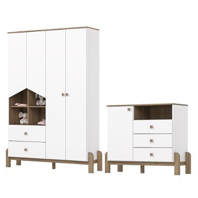 Jogo De Quarto Infantil Ternura Com Guarda Roupa E Cômoda Branco-jequitibá - Móveis Henn Branco-jequitibá