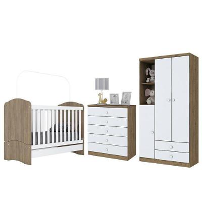 Dormitório Infantil Bala De Menta Com Guarda Roupa, Cômoda E Berço Rústico-branco - Móveis Henn Rústico-branco