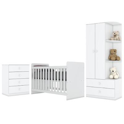 Dormitório Infantil Labirinto Com Guarda Roupa, Cômoda E Berço Branco Brilho - Móveis Henn Branco Brilho