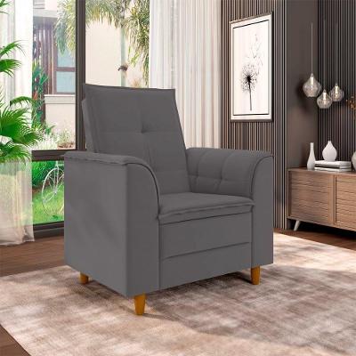 Poltrona Para Sala Confortável Decorativa Isa Suede cinza
