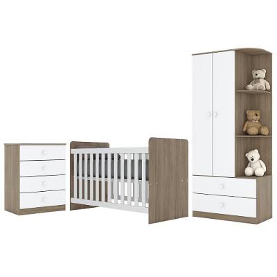 Dormitório Infantil Labirinto Com Guarda Roupa, Cômoda E Berço Rústico-branco - Móveis Henn Rústico-branco