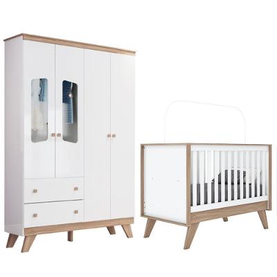 Jogo De Quarto Infantil Confete Com Guarda Roupa E Berço Branco-jequitibá - Móveis Henn Branco-jequitibá