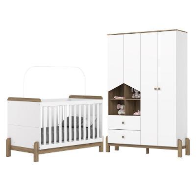 Jogo De Quarto Infantil Ternura Branco-jequitibá Com Guarda Roupa E Berço - Móveis Henn Branco-jequitibá