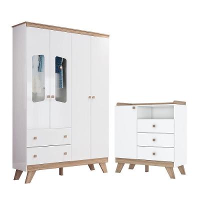Jogo De Quarto Infantil Confete Com Guarda Roupa E Cômoda Branco-jequitibá - Móveis Henn Branco-jequitibá