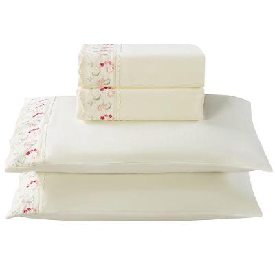 Jogo De Cama Lençol King Bordado Acalanto 4 Peças - Palha B - 100% Poliéster