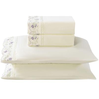 Jogo De Cama Lençol Queen Bordado Acalanto 4 Peças - Palha C - 100% Poliéster