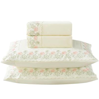 Jogo De Cama Lençol King Bordado Maximo 4 Peças - Palha B - 100% Poliéster