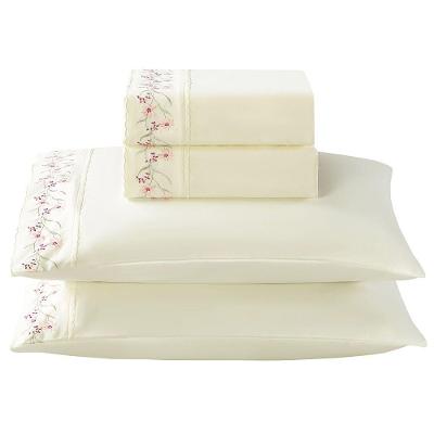 Jogo De Cama Lençol Casal Bordado Acalanto 4 Peças - Palha A - 100% Poliéster