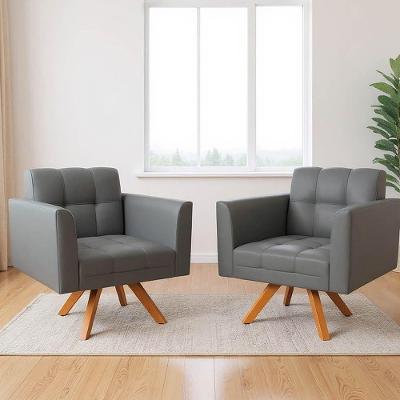 Poltrona Sala Decorativa Kit 2 Elisa Giratória Castanho Mm30 Sintético D03 - D'rossi Grafite