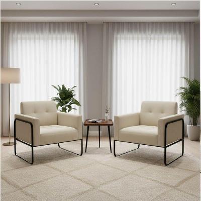 Poltrona Sala Decorativa Kit 2 Elisa Base Tubular Alta Preta Cotelê Ext-veludo D03 - D'rossi Off White