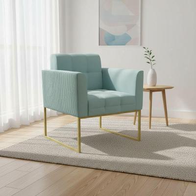 Poltrona Sala Decorativa Elisa Base Industrial Dourada Cotelê Ext-veludo D03 - D'rossi Menta