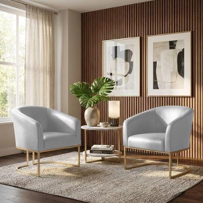 Poltrona Sala Decorativa Kit 2 Stella Base Industrial Champanhe Sintético D03 - D'rossi Cinza