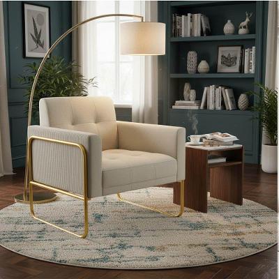 Poltrona Sala Decorativa Elisa Base Tubular Alta Dourada Cotelê Ext-veludo Off White D03 - D'rossi