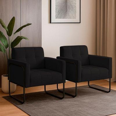 Poltrona Sala Industrial Alta Tubo Preto Kit 2 Elisa Linho Preto D03 - D'rossi