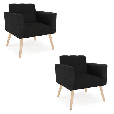 Poltrona Pés Palito Natural Kit 2 Elisa Preto-linho Preto A79 D03 - D'rossi