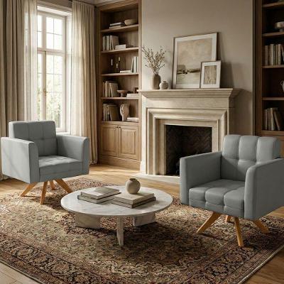 Poltrona Sala Decorativa Kit 2 Elisa Giratória Castanho Ma30 Sintético D03 - D'rossi Cinza