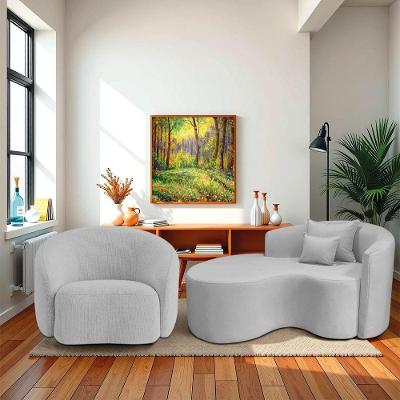 Kit Recamier Curvo Sala De Estar Inglaterra 150cm Lado Esquerdo E Poltrona Orgânica Luxo Amore Linho Cinza Claro