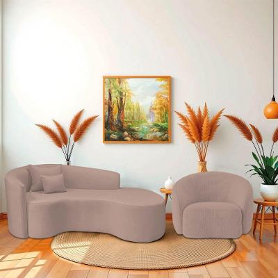 Kit Recamier Curvo Sala De Estar Inglaterra 200cm Lado Direito E Poltrona Orgânica Luxo Amore Linho Rosê