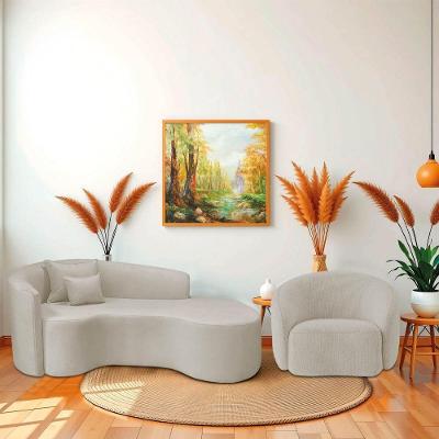 Kit Recamier Curvo Sala De Estar Inglaterra 200cm Lado Direito E Poltrona Orgânica Luxo Amore Linho Bege