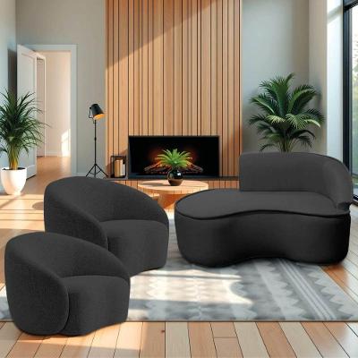 Kit Divã Recamier Orgânico Marrocos 150cm Lado Esquerdo E 2 Poltronas Amore Linho Preto