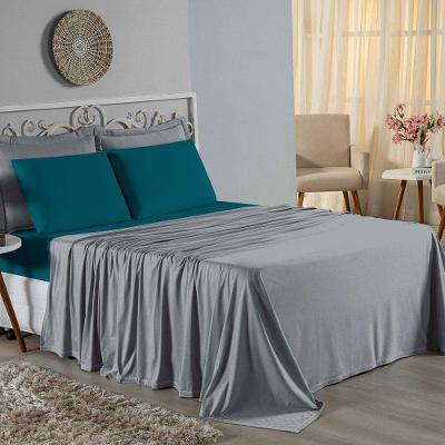 Jogo De Cama Casal Viúva Nobre 4 Peças Malha 100% Algodão - Cinza / Petróleo