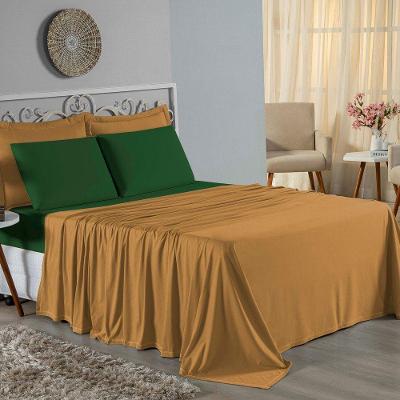 Jogo De Cama Casal Viúva Nobre 4 Peças Malha 100% Algodão - Cobre / Verde-bandeira