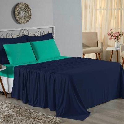 Jogo De Cama Casal Viúva Nobre 4 Peças Malha 100% Algodão - Azul-marinho / Jade