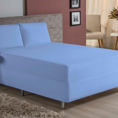Jogo De Cama King Nobre 3 Peças Luva De Box 55cm De Altura Malha 100% Algodão - Azul-bebê