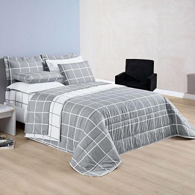 Colcha Cobre Leito Esplendor King 3 Peças Dupla Face - Cinza - 100% Poliéster