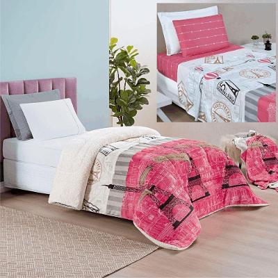 Coordenado Edredom E Lençol Diverkids Solteiro 4 Peças - Paris - 100% Poliéster