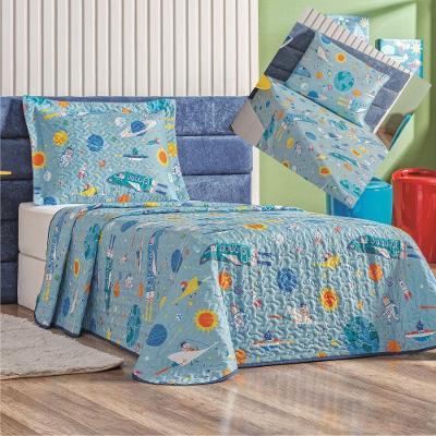 Kit Cobre Leito Solteiro E Lençol 5 Peças Spacial - 100% Poliéster