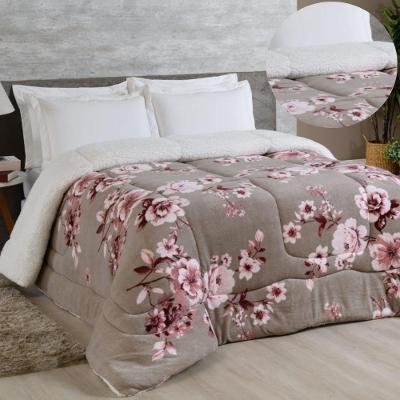 Edredom Coberdrom Sonobom Solteiro Sherpa E Manta - Floral Cinza - 100% Poliéster