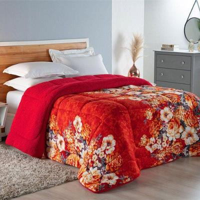 Edredom Coberdrom Sonobom King Sherpa E Manta - Floral Vermelho - 100% Poliéster