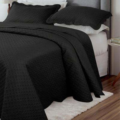 Cobre Leito Colcha Casal Queen Pratika Dupla Face 03 Peças - Preto Bolinha - 100% Poliéster