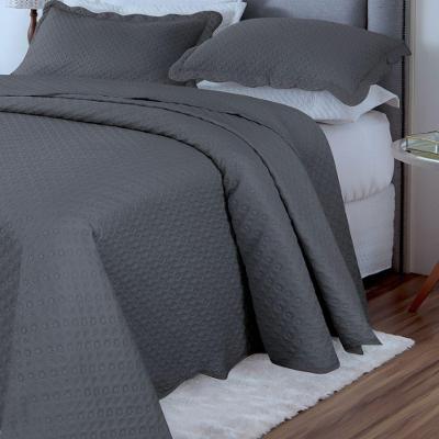 Cobre Leito Colcha Casal Queen Pratika Dupla Face 03 Peças - Cinza Bolinha - 100% Poliéster