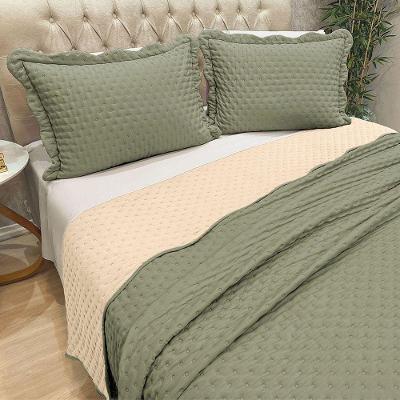 Cobre Leito Colcha By-collor Casal 3 Peças Verde-palha - 100% Poliéster