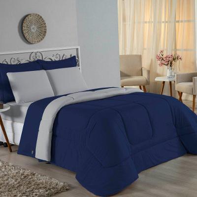 Edredom Queen Nobre 1 Peça Dupla Face 2,40m X 2,60m Malha 100% Algodão - Azul-marinho / Cinza