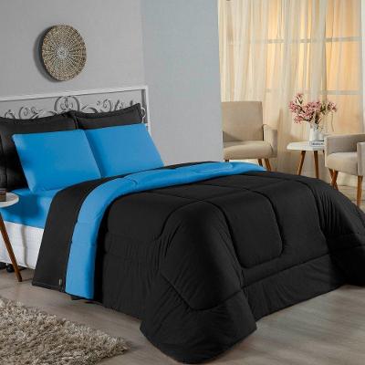 Edredom Queen Nobre 1 Peça Dupla Face 2,40m X 2,60m Malha 100% Algodão - Preto / Turquesa