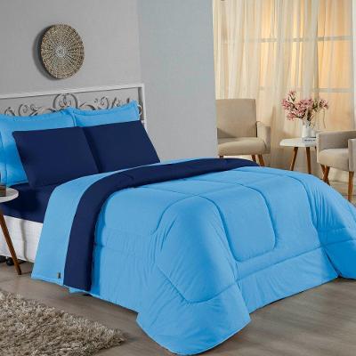 Edredom King Nobre 1 Peça Dupla Face 2,50m X 2,90m Malha 100% Algodão - Turquesa / Azul-marinho